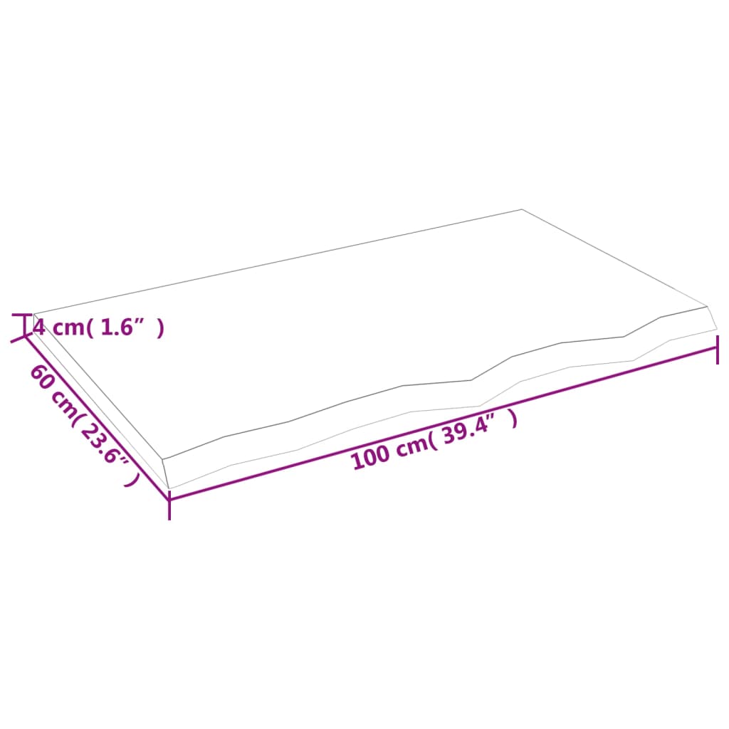 Blat de baie, maro deschis, 100x60x(2-4) cm, lemn masiv tratat