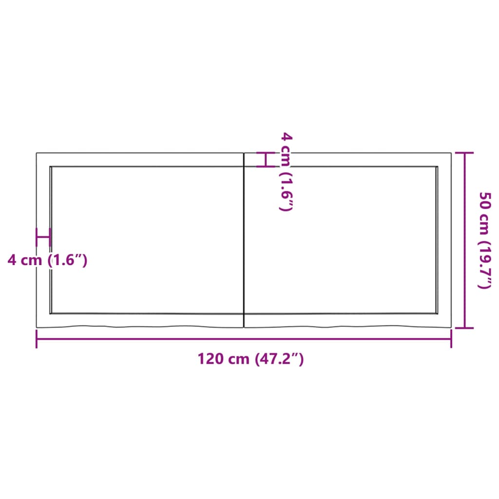 Blat de baie, maro deschis, 120x50x(2-4) cm, lemn masiv tratat