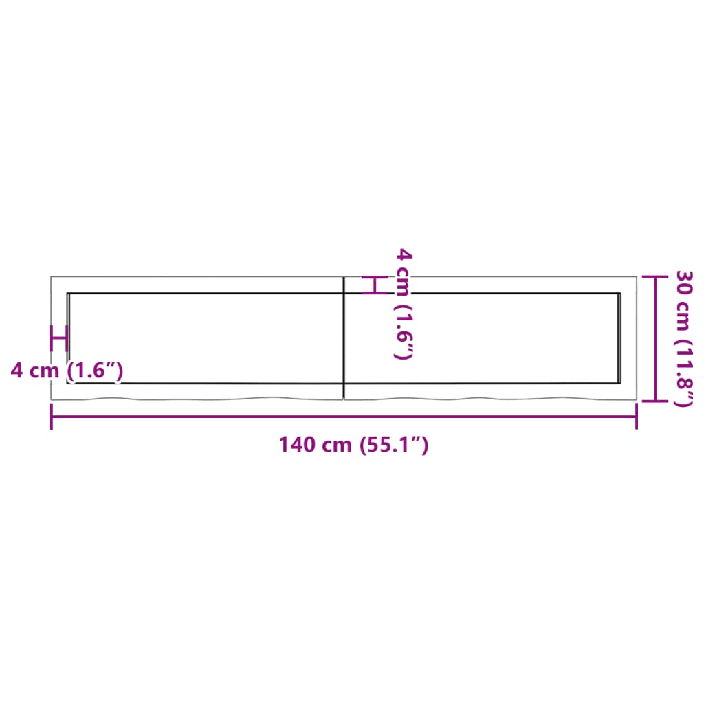 Blat de baie, maro deschis, 140x30x(2-4) cm, lemn masiv tratat