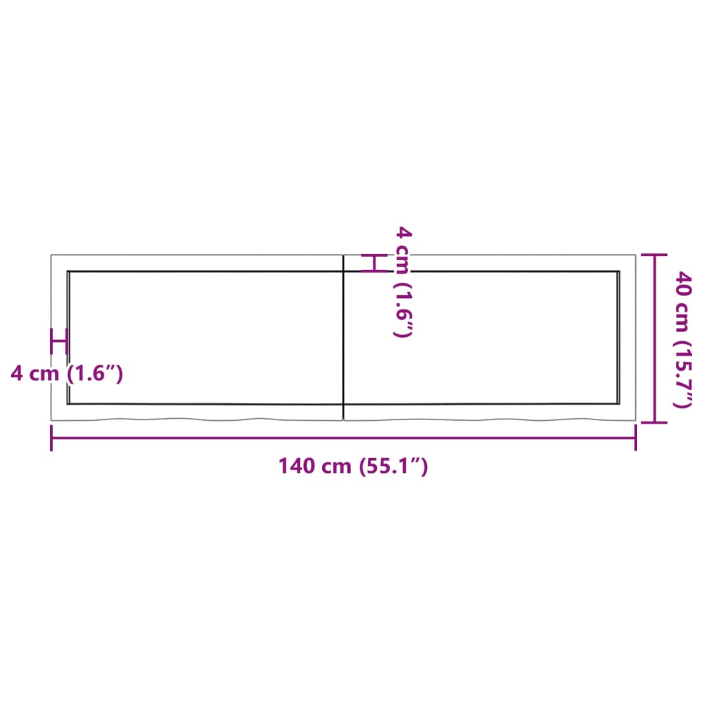 Blat de baie, maro deschis, 140x40x(2-4) cm, lemn masiv tratat