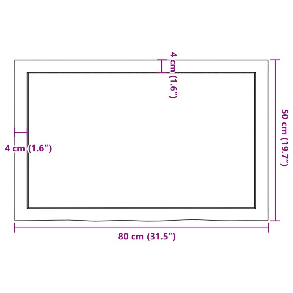 Blat de baie, maro închis, 80x50x(2-6) cm, lemn masiv tratat