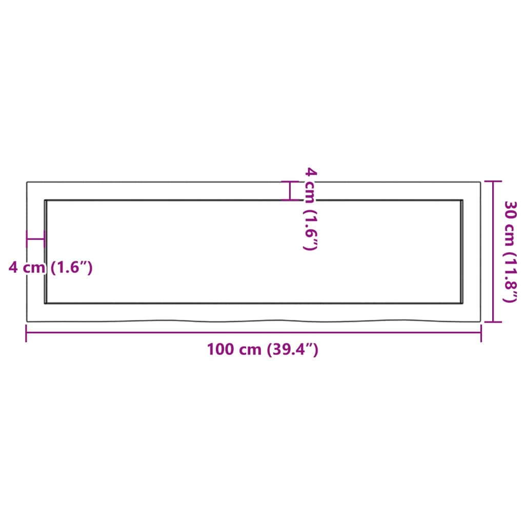 Blat de baie, maro închis, 100x30x(2-6) cm, lemn masiv tratat