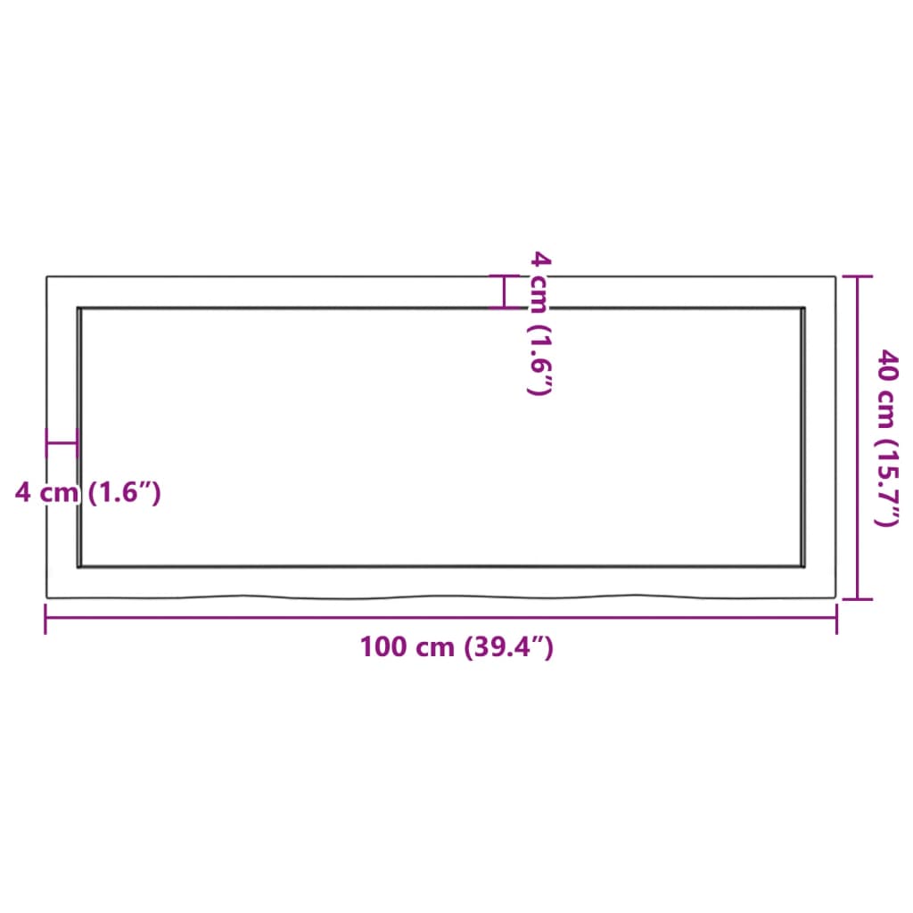 Blat de baie, maro închis, 100x40x(2-4) cm, lemn masiv tratat