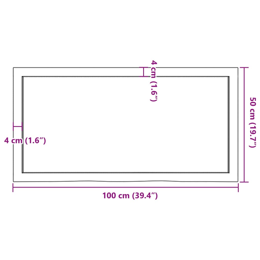 Blat de baie, maro închis, 100x50x(2-4) cm, lemn masiv tratat