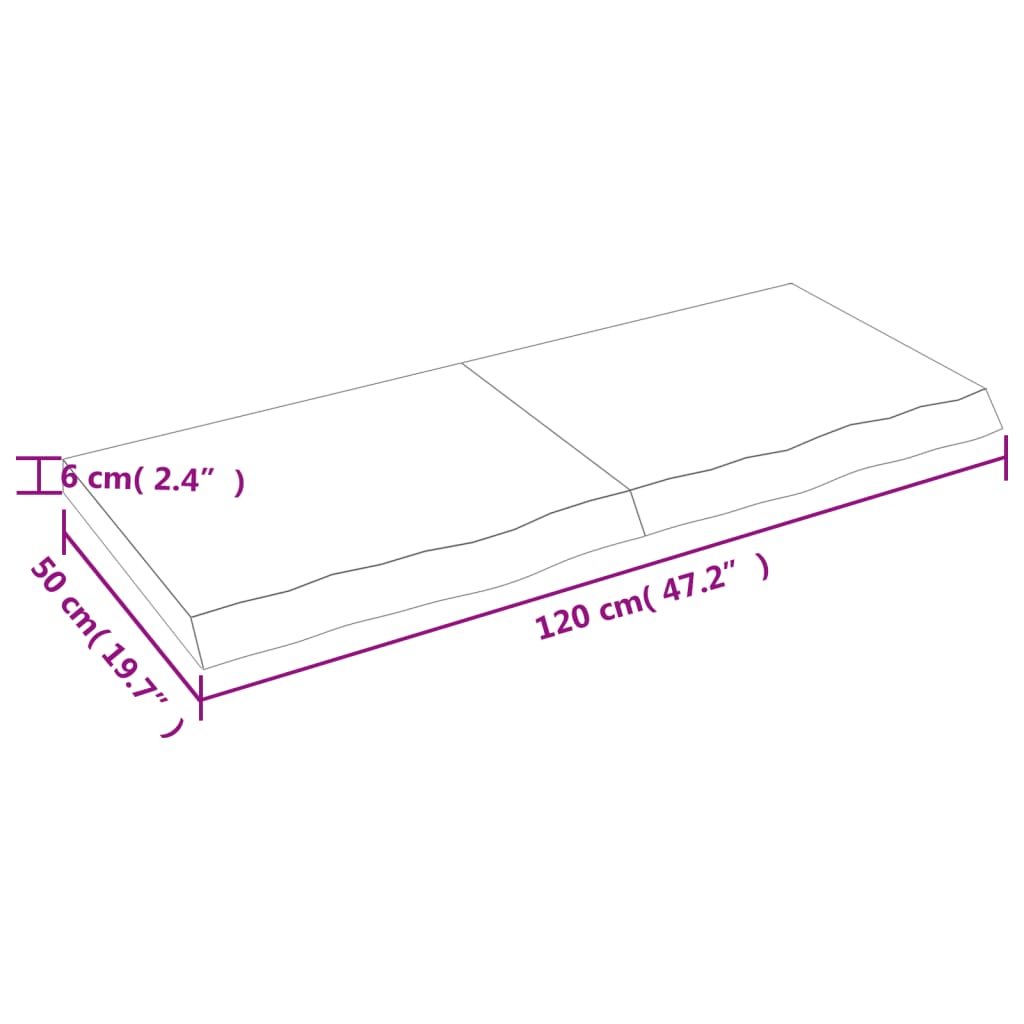 Blat de baie, maro închis, 120x50x(2-6) cm, lemn masiv tratat