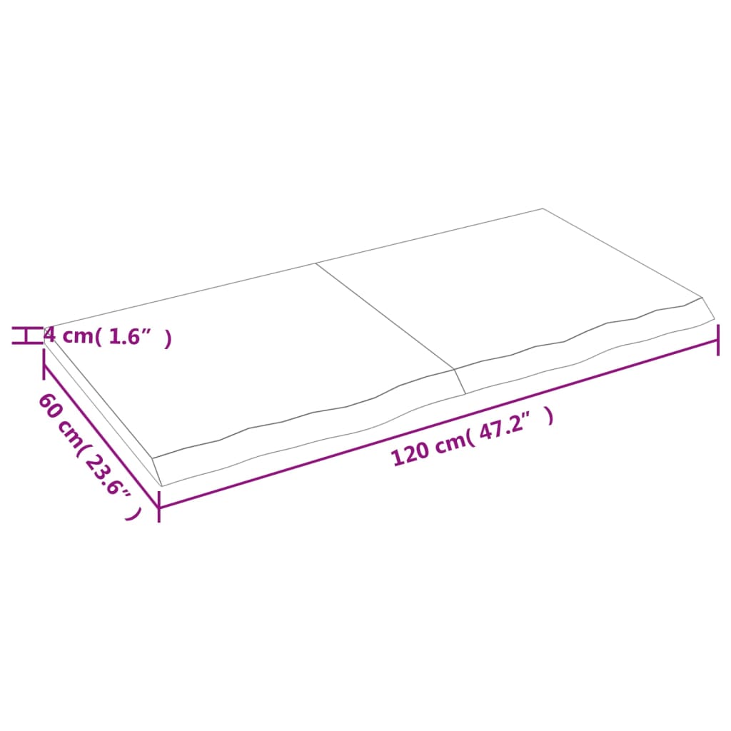 Blat de baie, maro închis, 120x60x(2-4) cm, lemn masiv tratat