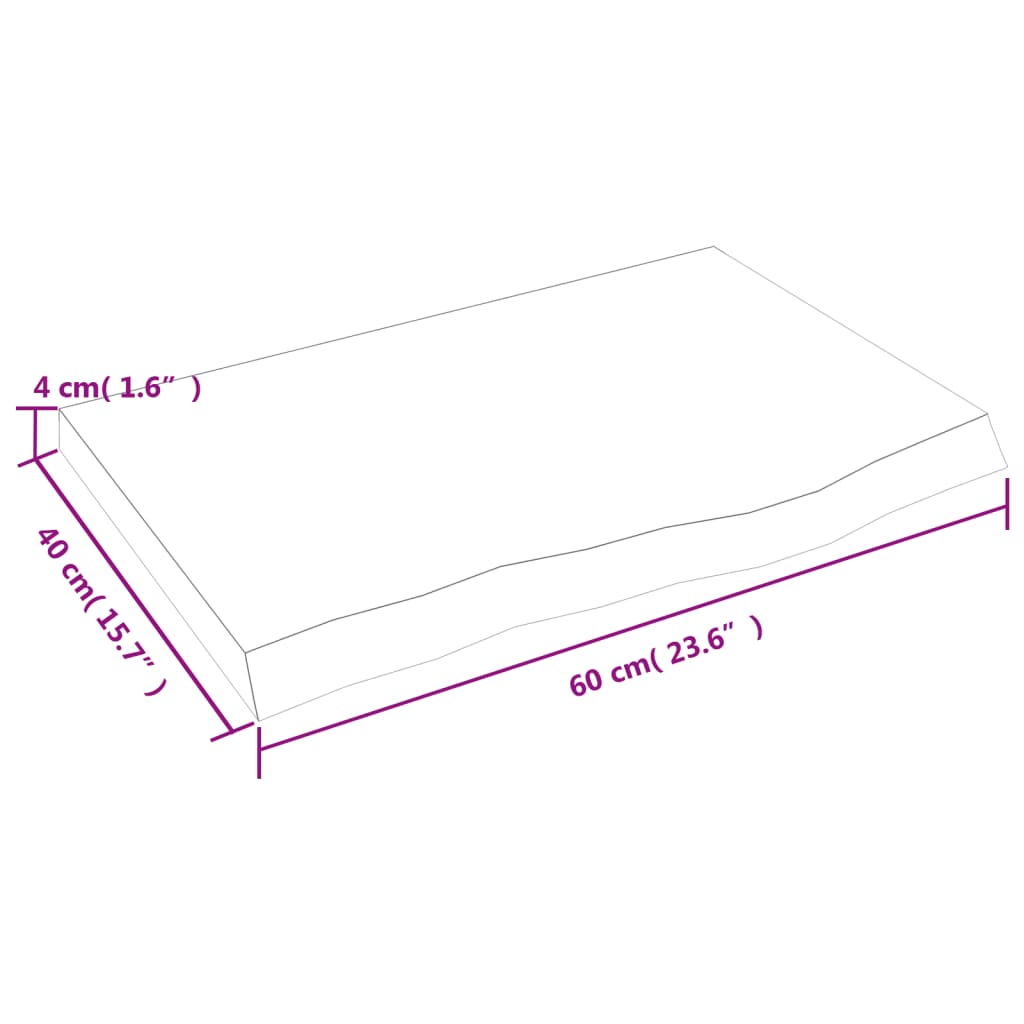 Blat de masă, 60x40x(2-4) cm, lemn masiv de stejar netratat