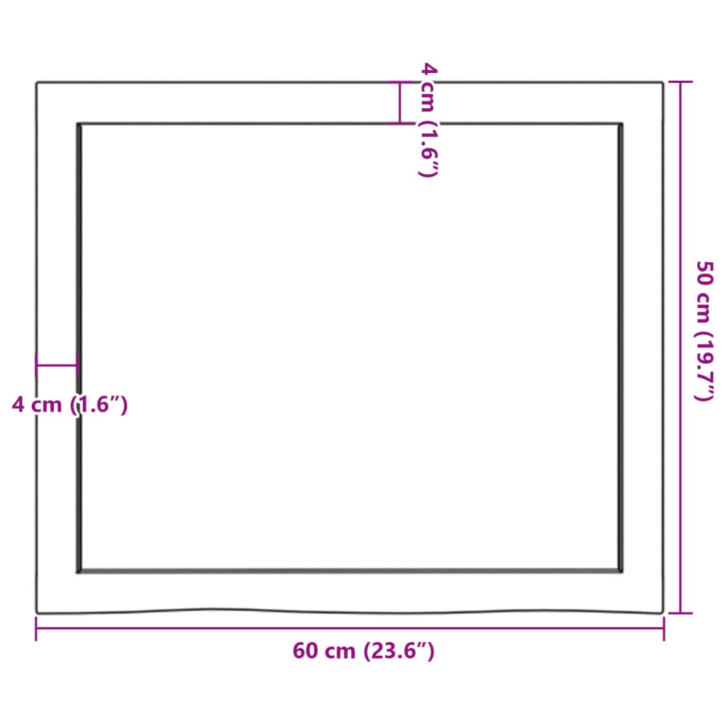 Blat de masă, 60x50x(2-4) cm, lemn masiv de stejar netratat