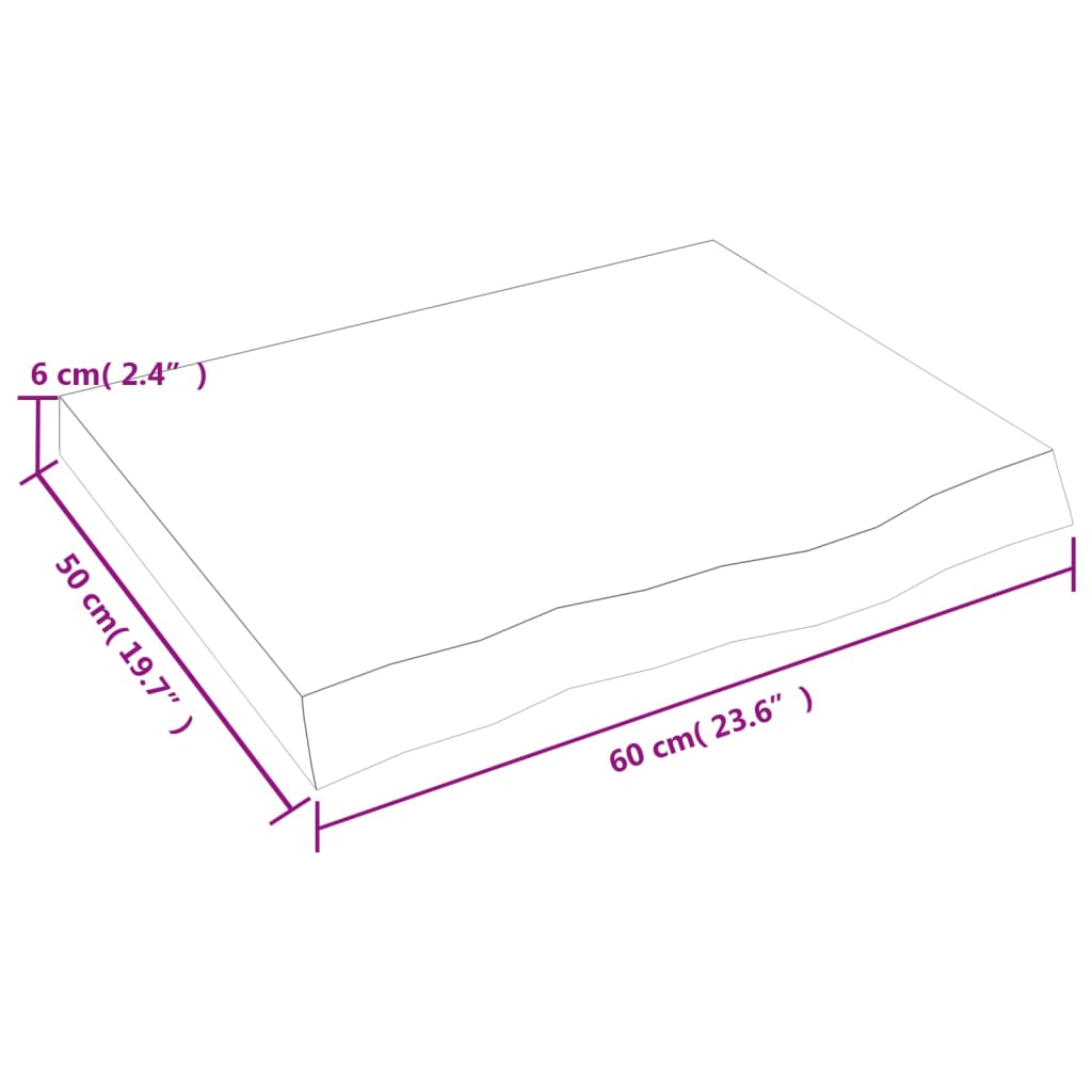 Blat de masă, 60x50x(2-6) cm, lemn masiv de stejar netratat