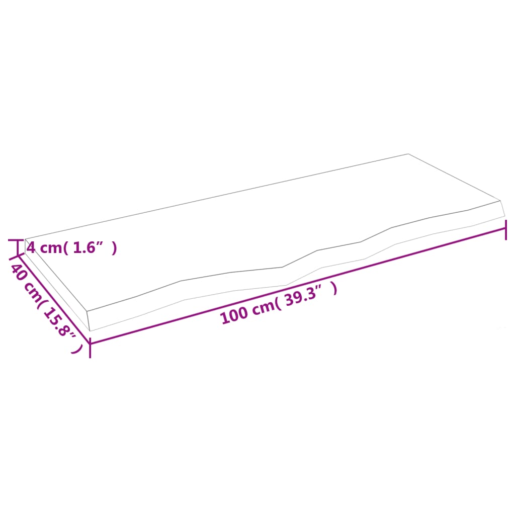 Blat de masă, 100x40x(2-4) cm, lemn masiv de stejar netratat