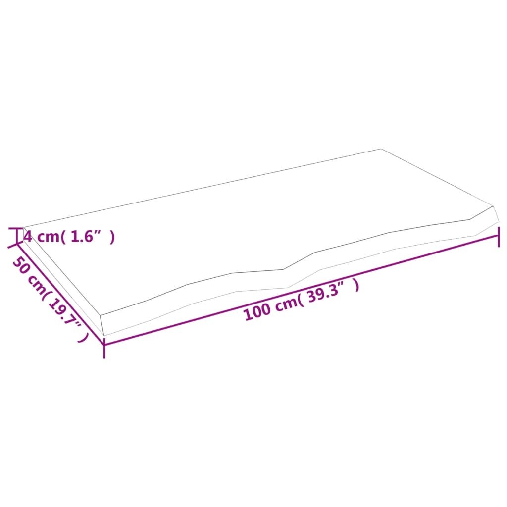 Blat de masă, 100x50x(2-4) cm, lemn masiv de stejar netratat