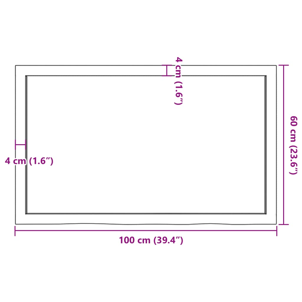 Blat de masă, 100x60x(2-4) cm, lemn masiv de stejar netratat