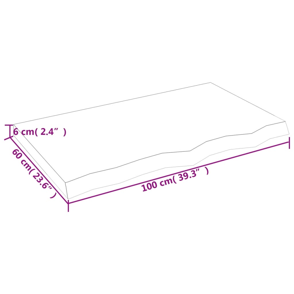 Blat de masă maro 100x60x(2-6) cm, lemn masiv stejar tratat