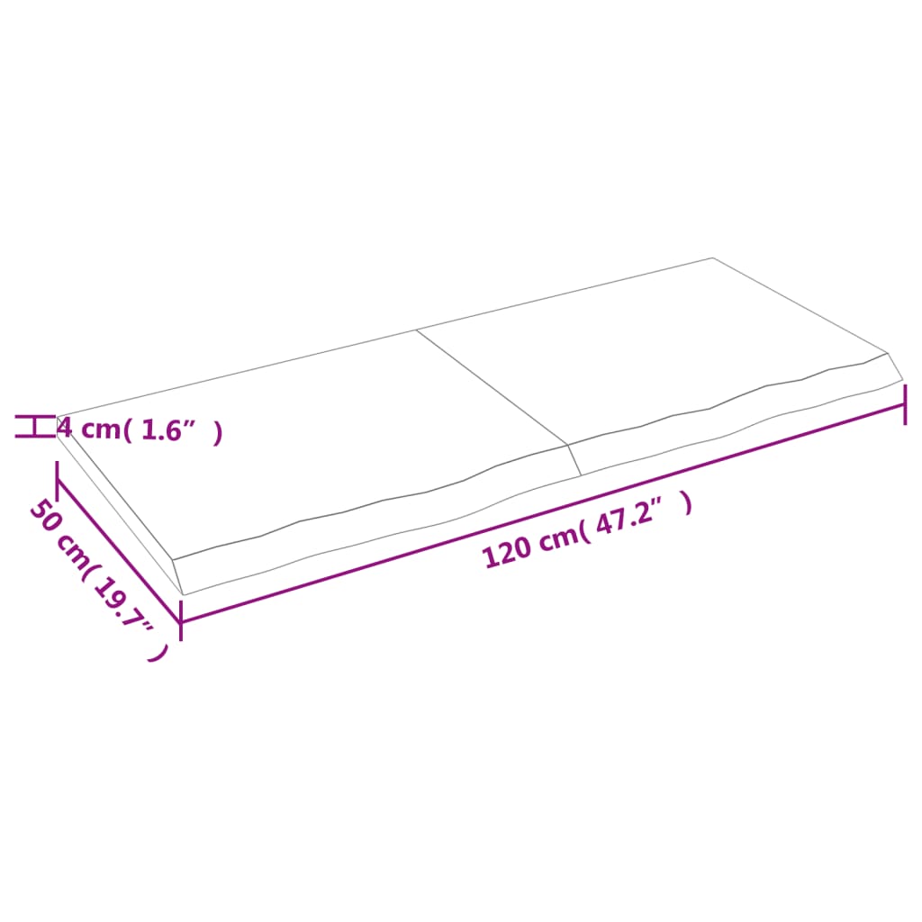 Blat de masă maro 120x50x(2-4) cm, lemn masiv stejar tratat