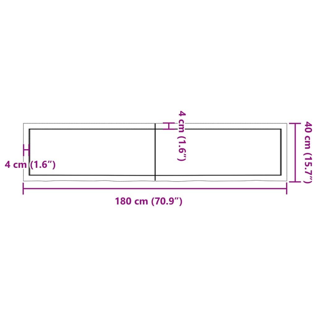 Blat de masă maro 180x40x(2-4) cm, lemn masiv stejar tratat