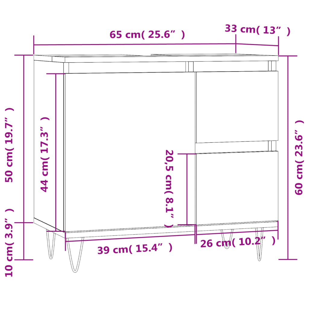 Dulap de baie, alb extralucios, 65x33x60 cm, lemn prelucrat