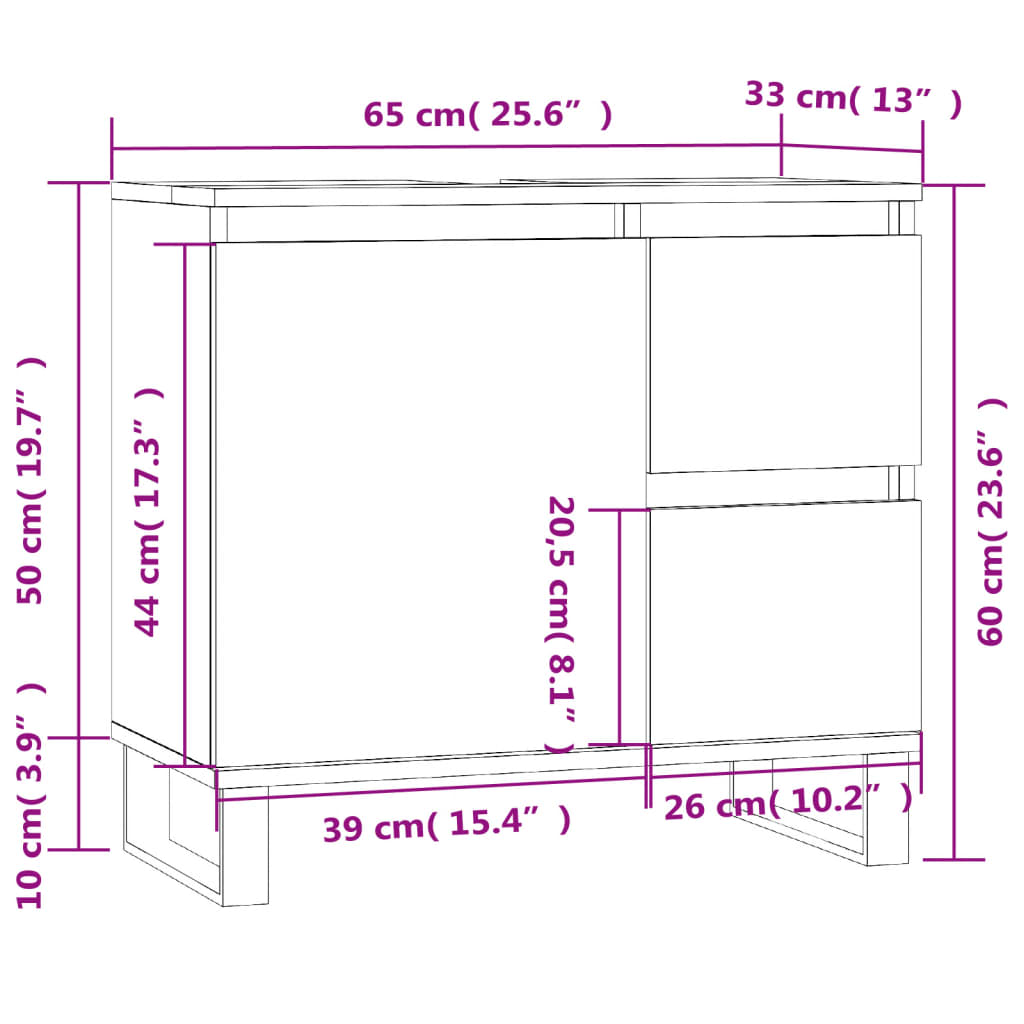 Dulap de baie, alb extralucios, 65x33x60 cm, lemn prelucrat