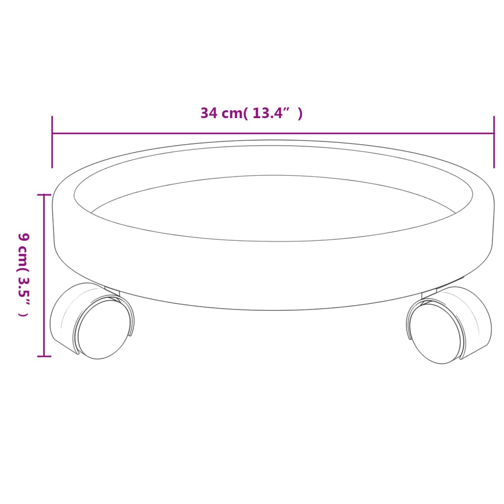 Cărucioare pentru plante cu roți 2 buc. gri diametru 34cm 35kg