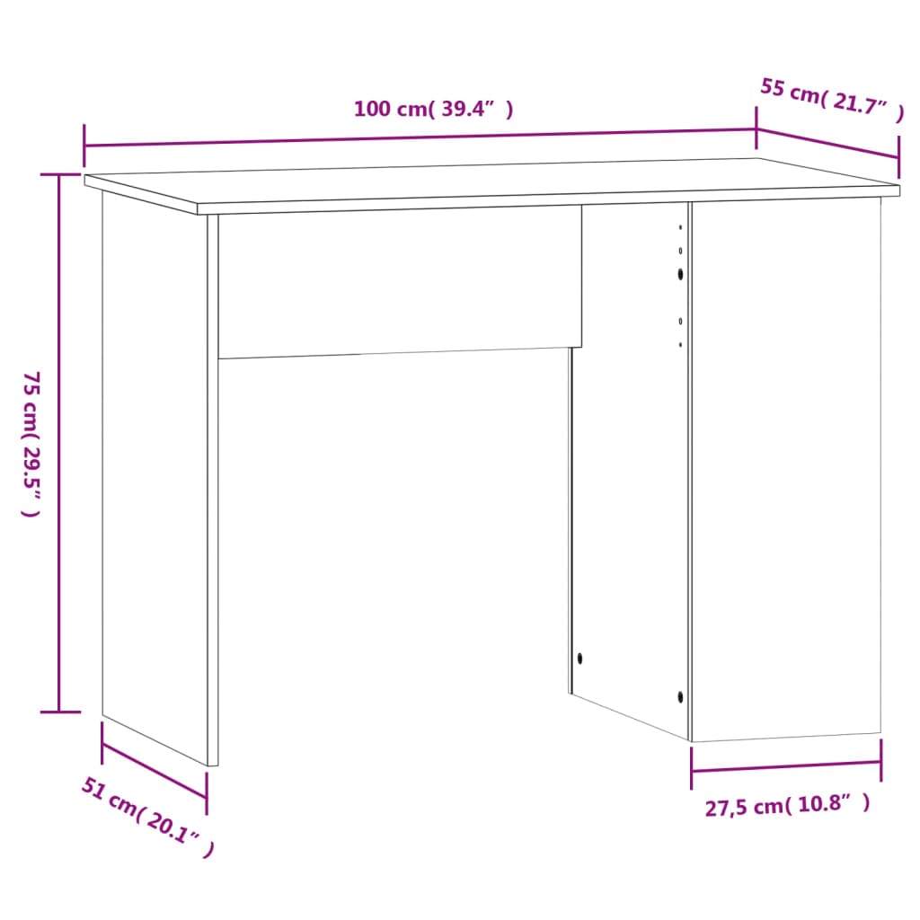 Birou, stejar afumat, 100x55x75 cm, lemn prelucrat