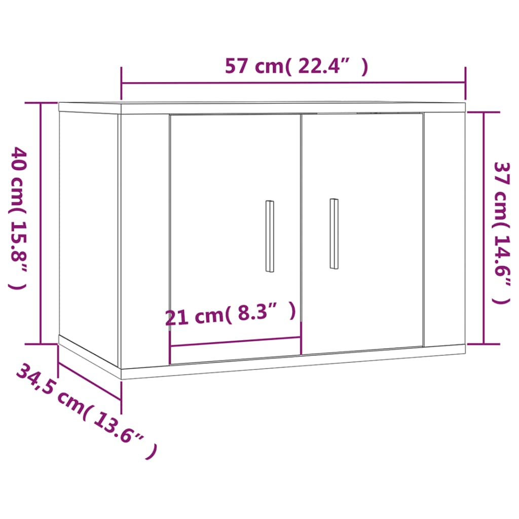 Dulapuri TV montate perete 2 buc. alb extralucios 57x34,5x40 cm