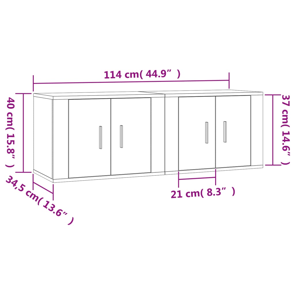 Dulapuri TV montate pe perete 2 buc stejar sonoma 57x34,5x40 cm