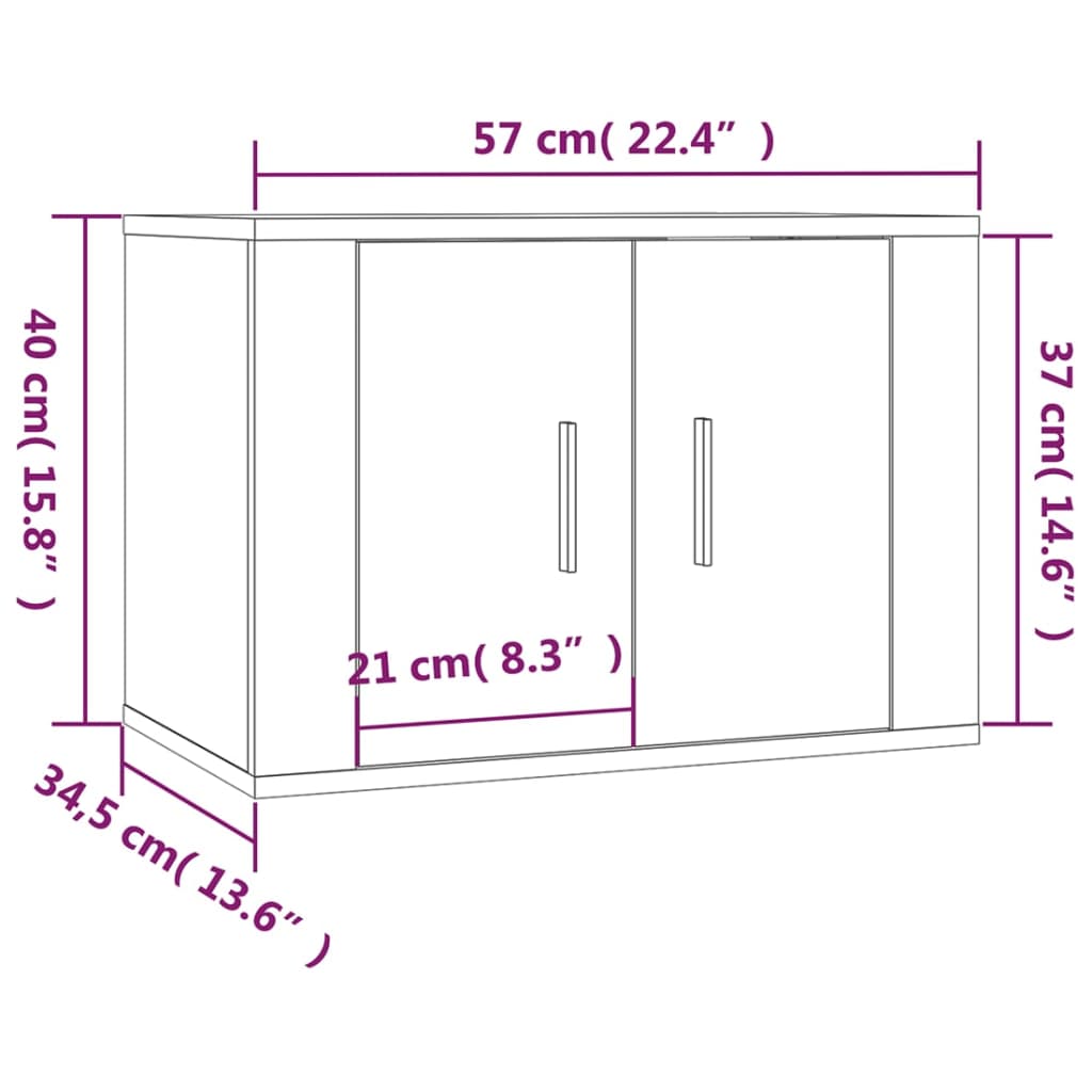 Dulapuri TV montate pe perete, 2 buc., gri beton, 57x34,5x40 cm