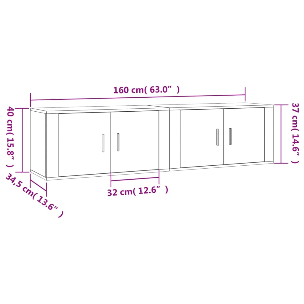 Dulapuri TV montate pe perete, 2 buc., gri beton, 80x34,5x40 cm