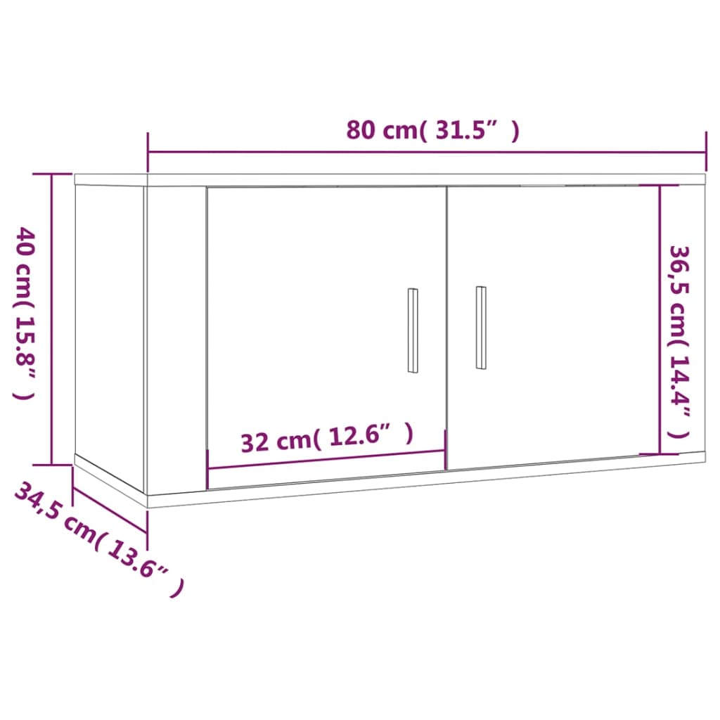 Dulapuri TV montate pe perete, 2 buc., gri beton, 80x34,5x40 cm