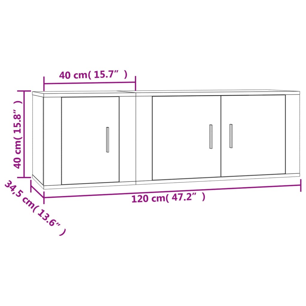 Set dulap TV, 2 piese, gri beton, lemn prelucrat