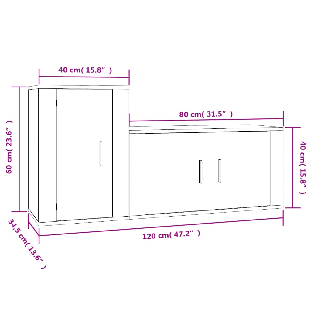 Set dulap TV, 2 piese, gri beton, lemn prelucrat