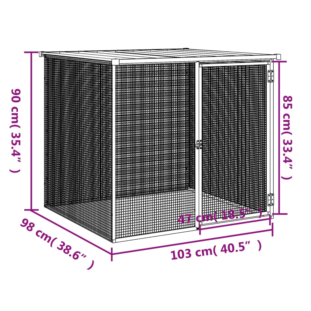 Coteț pui cu acoperiș gri deschis 103x98x90 cm oțel galvanizat