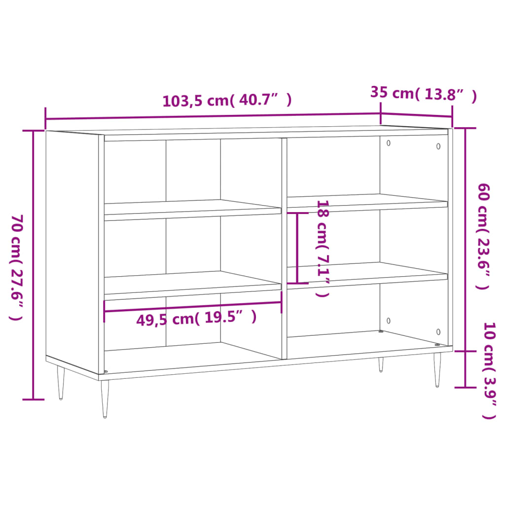 Servantă, gri beton, 103,5x35x70 cm, lemn compozit