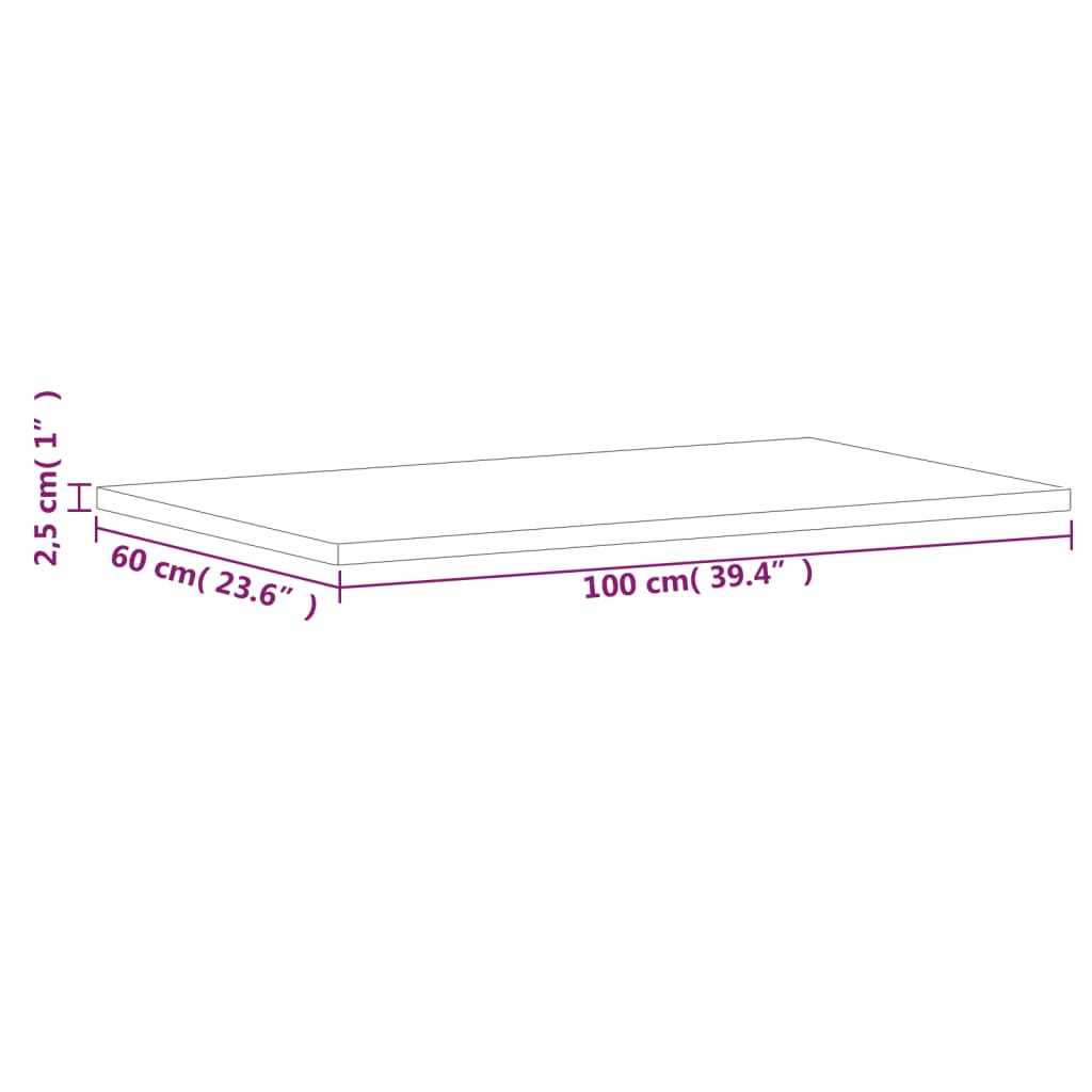 Blat de masă 100x60x2,5 cm dreptunghiular, lemn masiv de fag