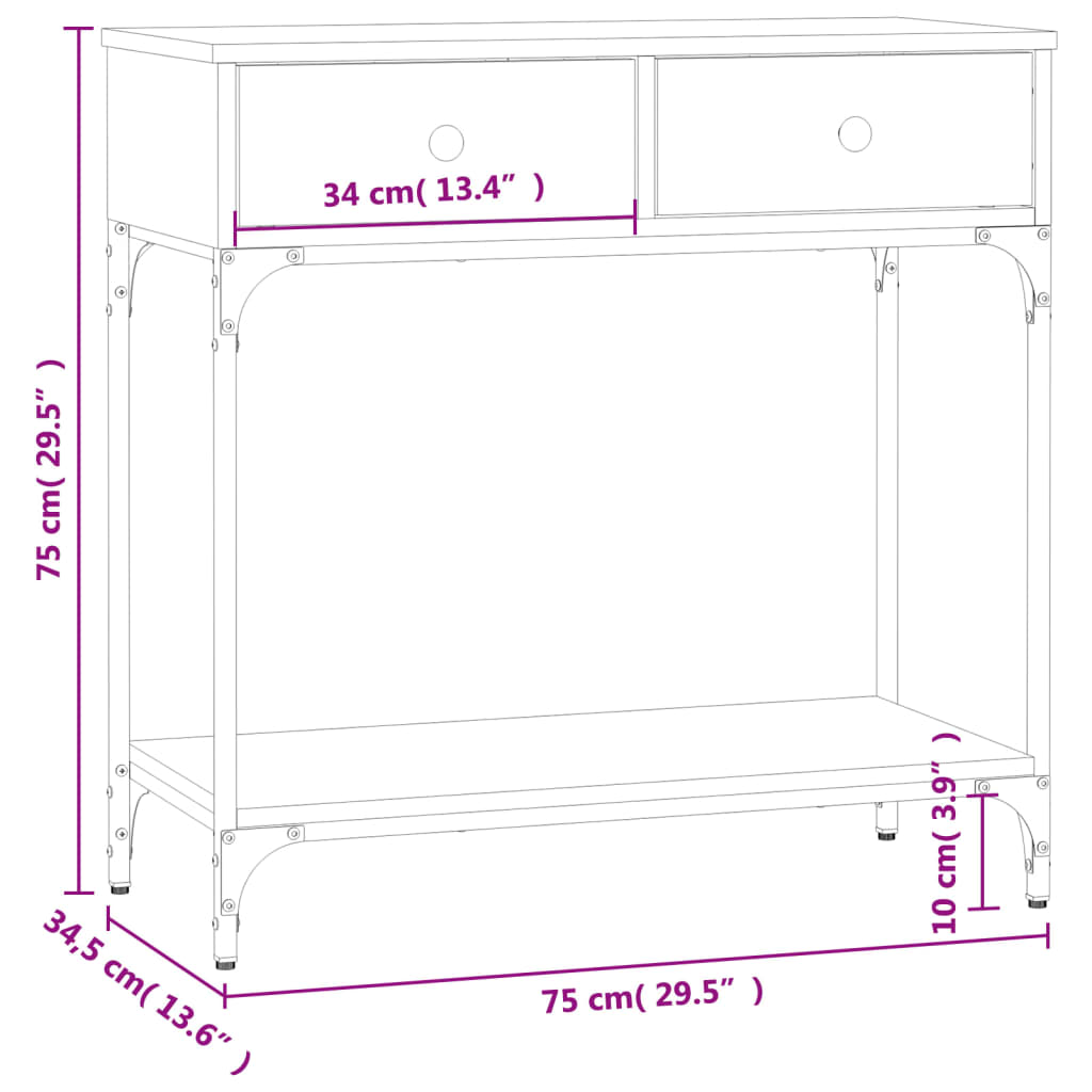 Masă consolă, stejar sonoma, 75x34,5x75 cm, lemn prelucrat