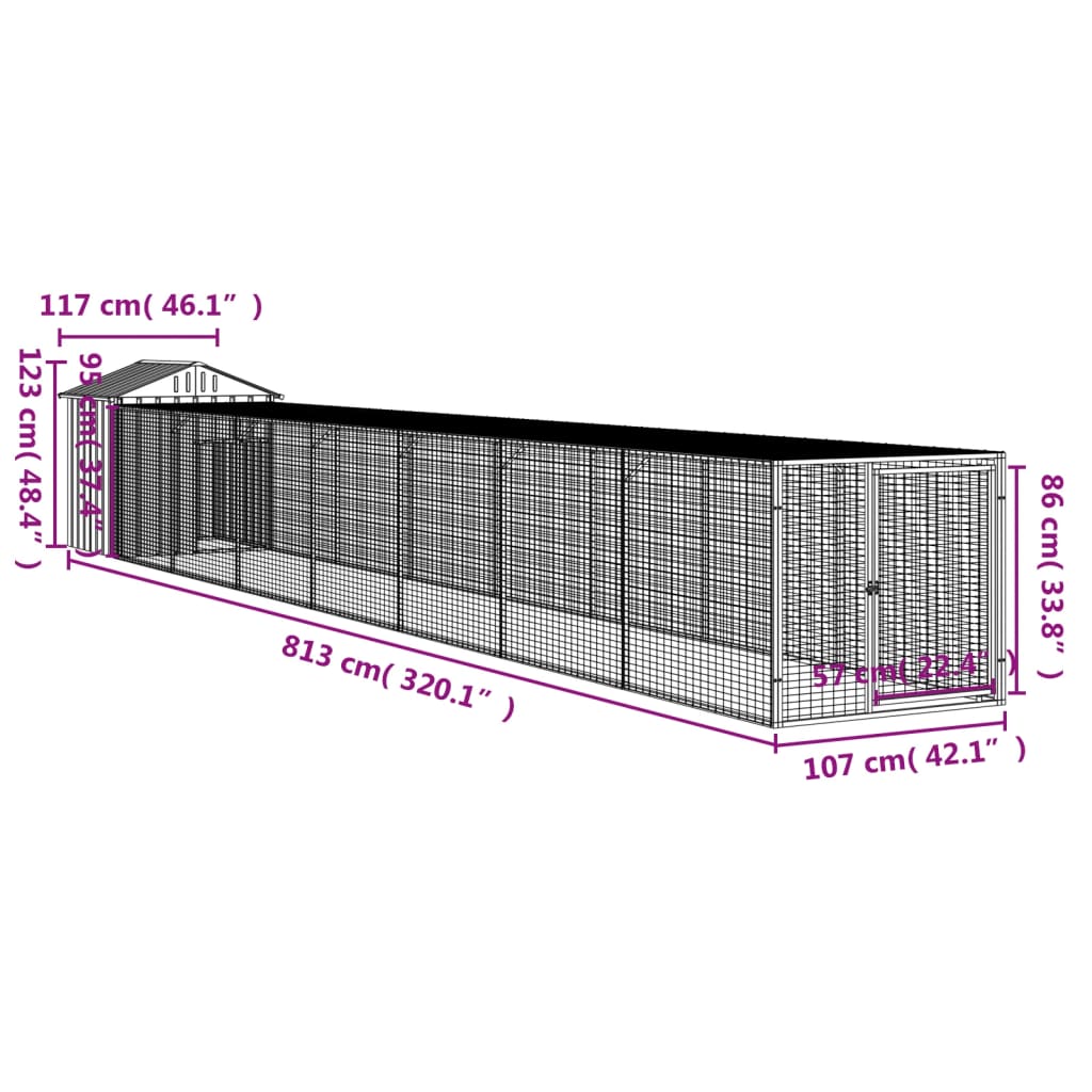 Coteț de pui cu incintă antracit 117x813x123 cm oțel galvanizat