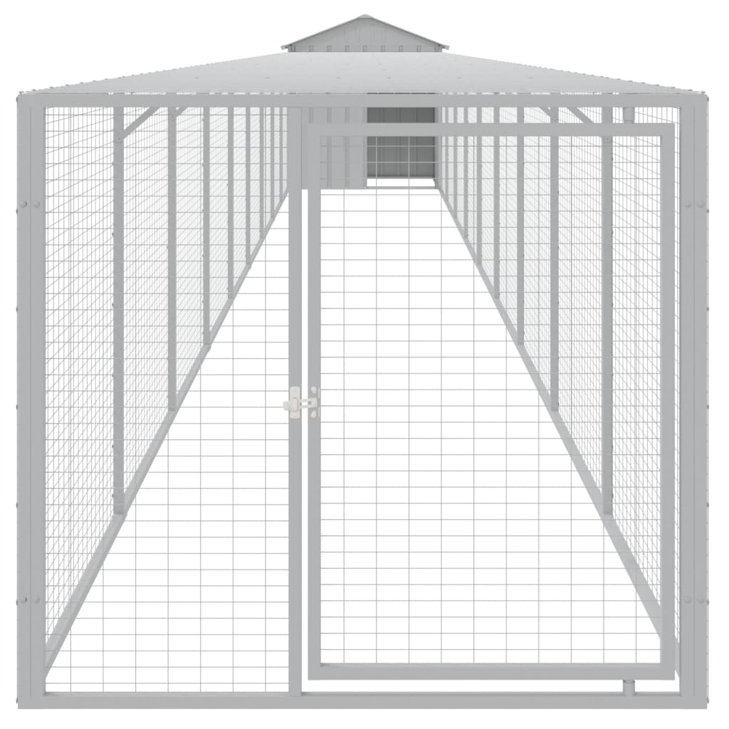 Coteț pui cu incintă gri deschis 117x1017x123cm oțel galvanizat