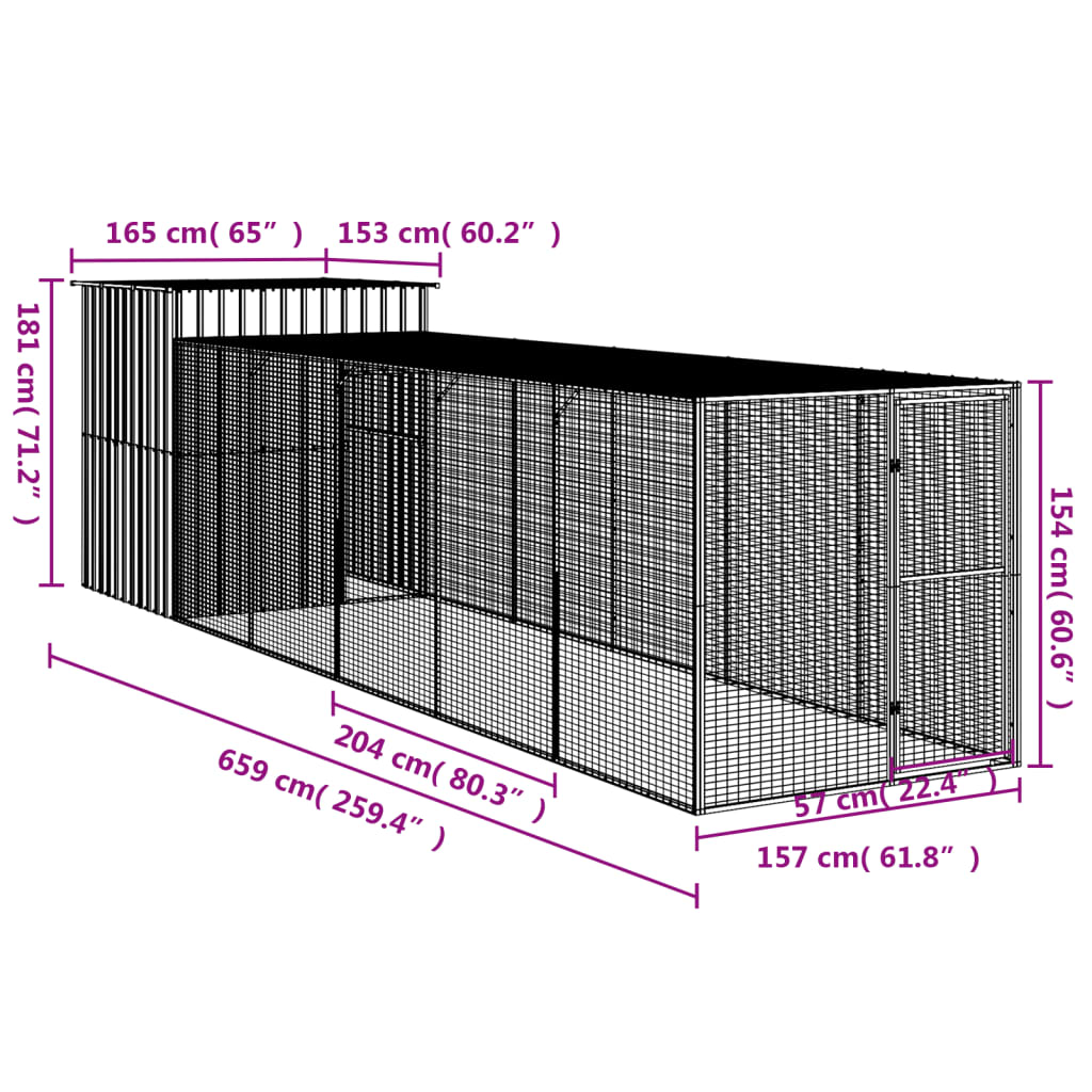 Coteț pui cu incintă gri deschis 165x659x181 cm oțel galvanizat