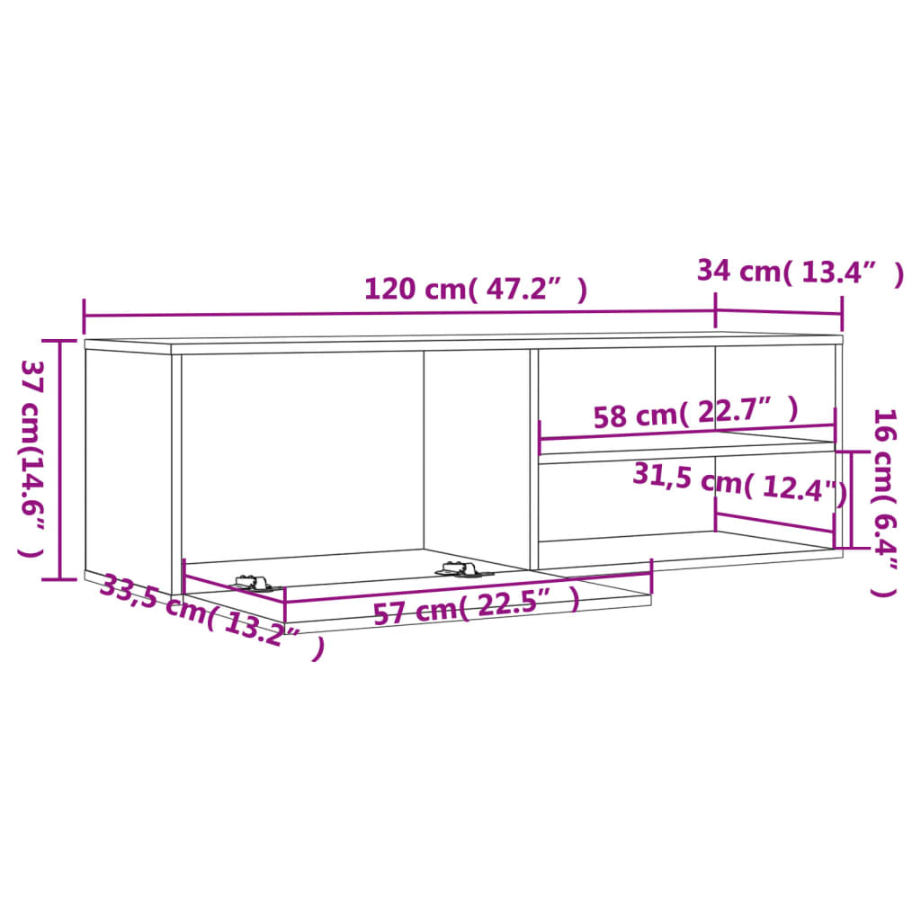 Comodă TV, gri sonoma, 120x34x37 cm, lemn prelucrat