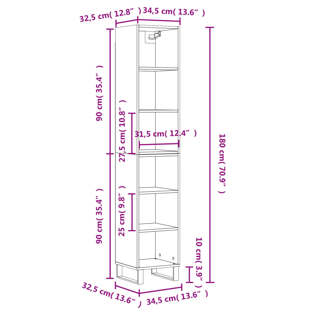 Dulap înalt, stejar sonoma, 34,5x32,5x180 cm, lemn prelucrat