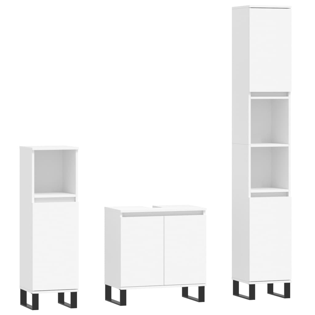 Set mobilier de baie, 3 piese, alb, lemn compozit