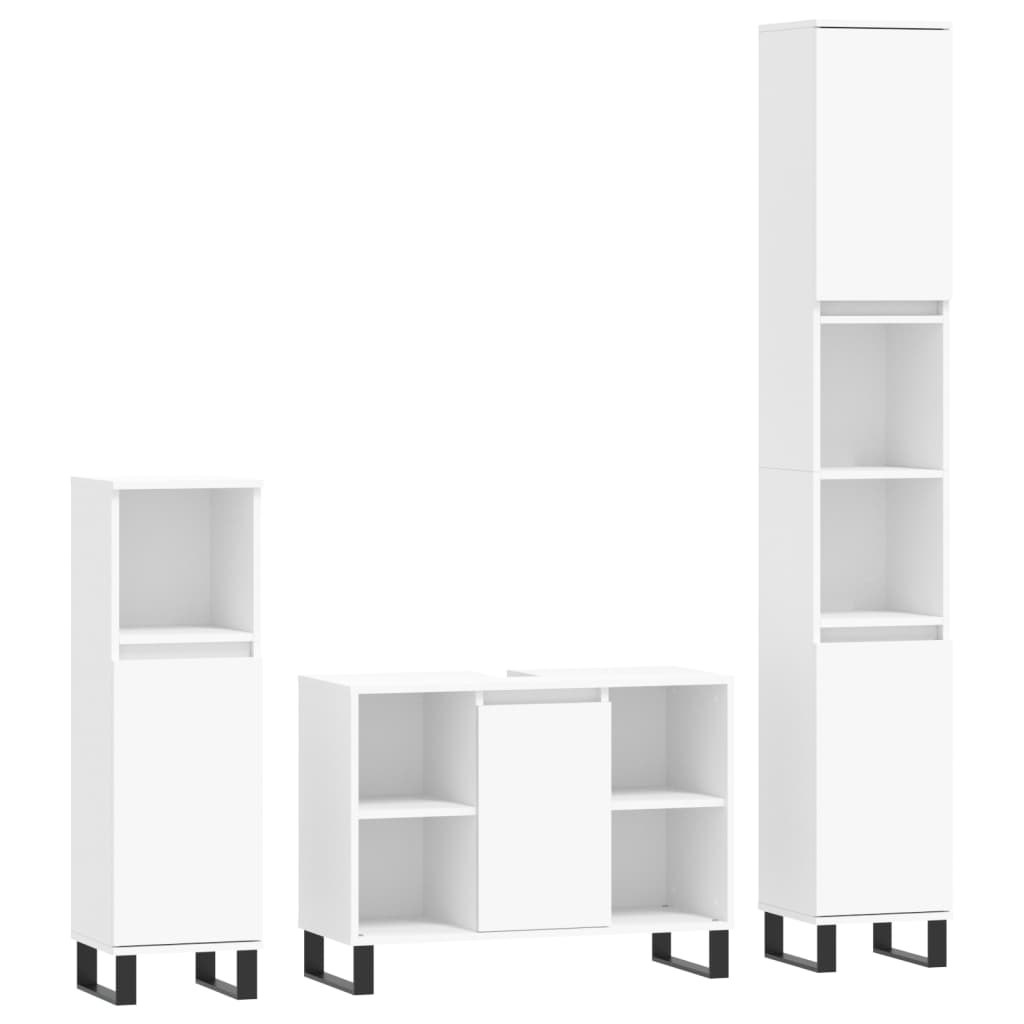 Set mobilier de baie, 3 piese, alb, lemn compozit