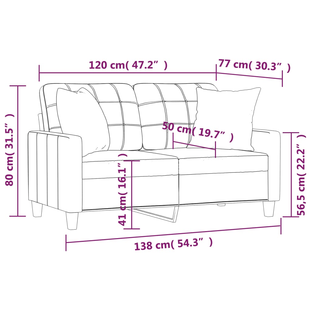 Canapea cu 2 locuri cu pernuțe, crem, 120 cm, piele ecologică