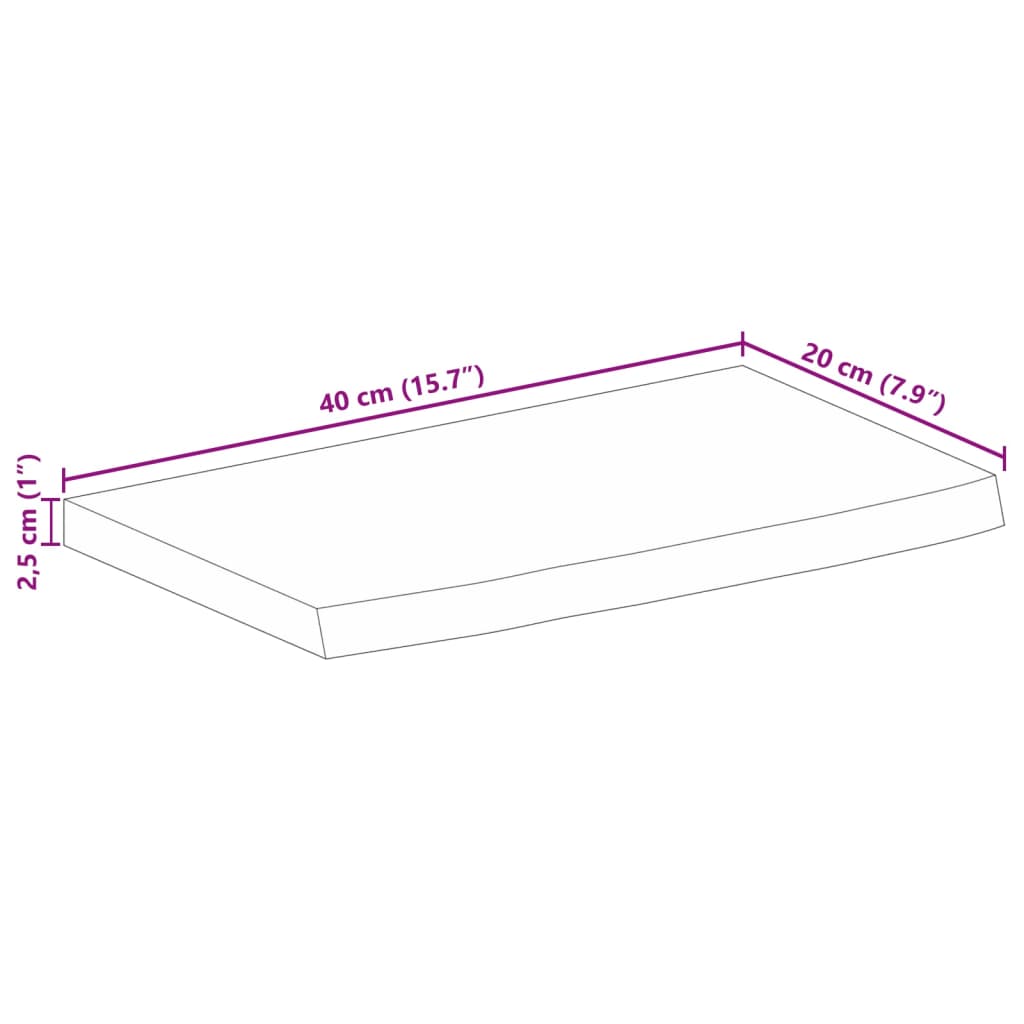 Blat de masă margine naturală, 40x20x2,5 cm, lemn masiv mango