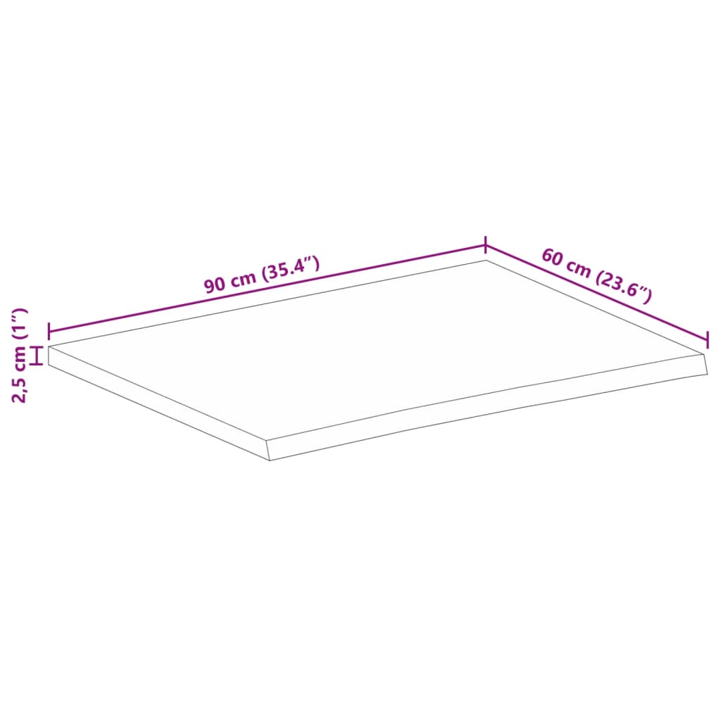 Blat de masă margine naturală, 90x60x2,5 cm, lemn masiv mango