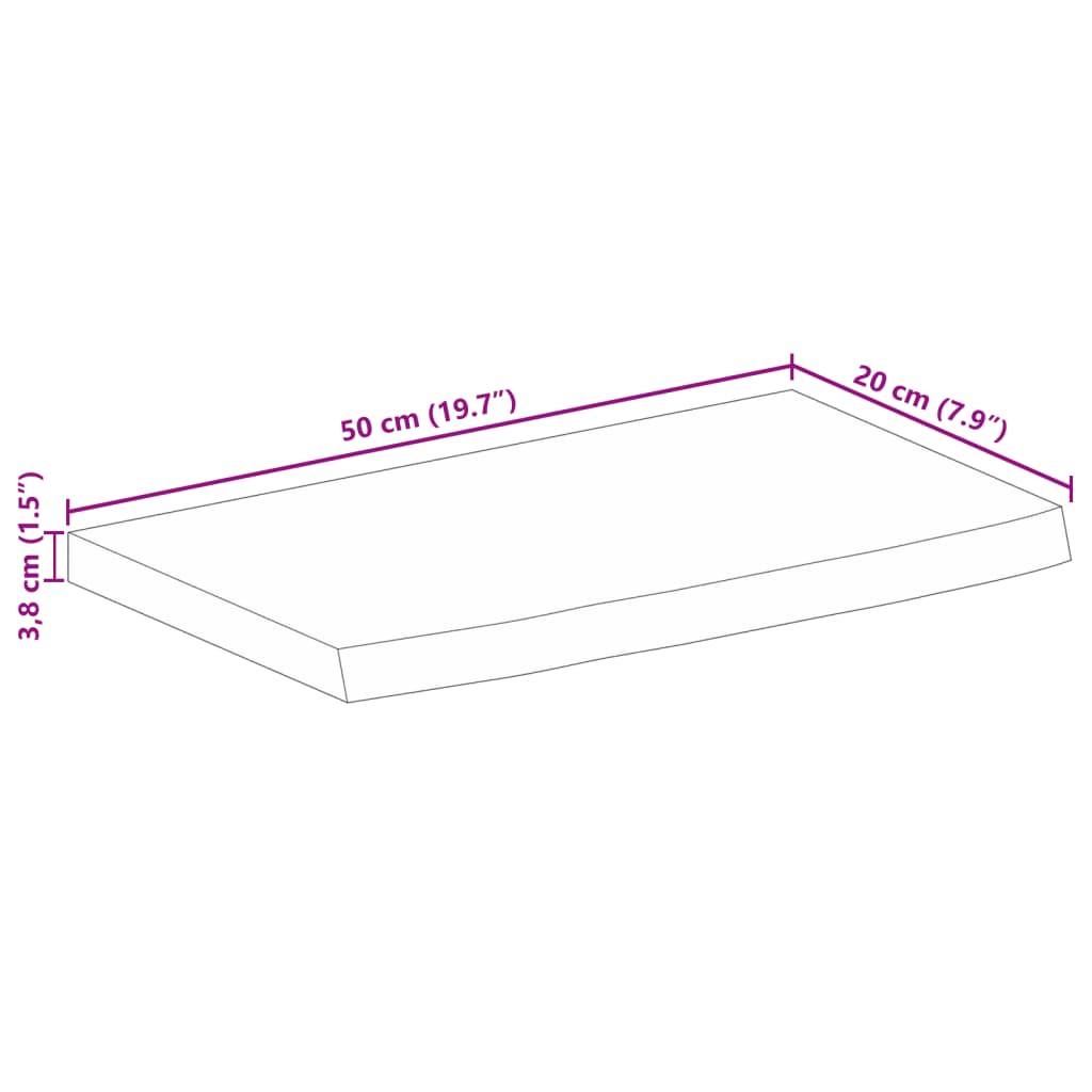 Blat de masă margine naturală, 50x20x3,8 cm, lemn masiv mango