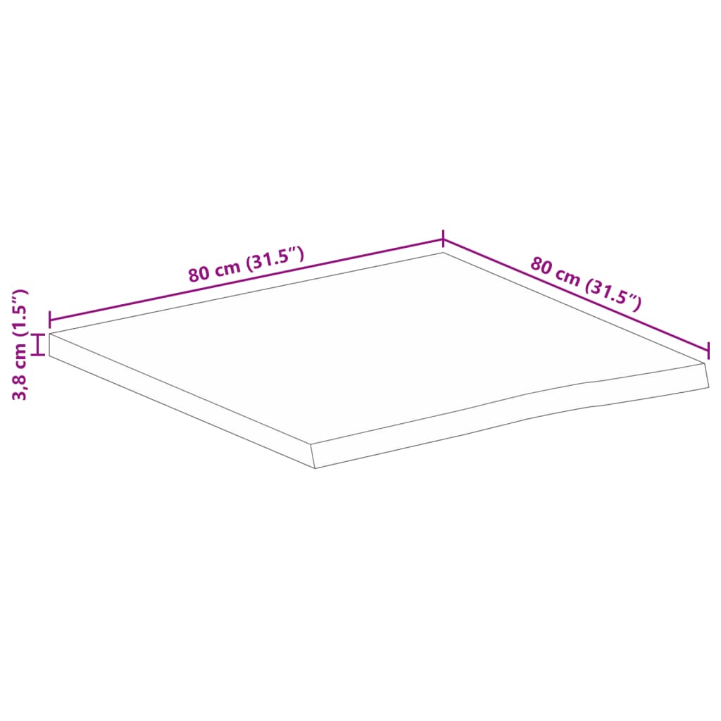 Blat de masă contur organic 80x80x3,8 cm lemn masiv de mango