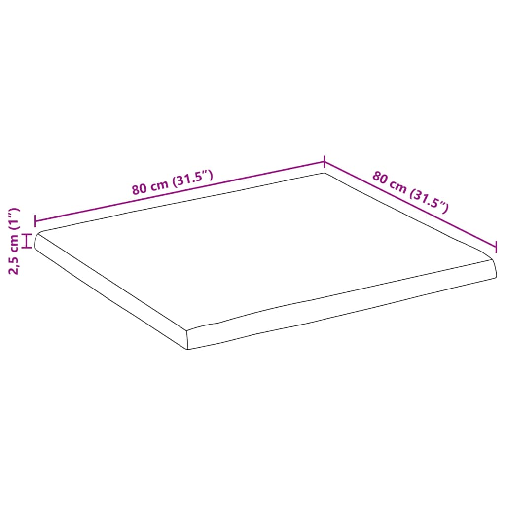 Blat masă 80x80x2,5 cm, pătrat, lemn masiv acacia margine vie