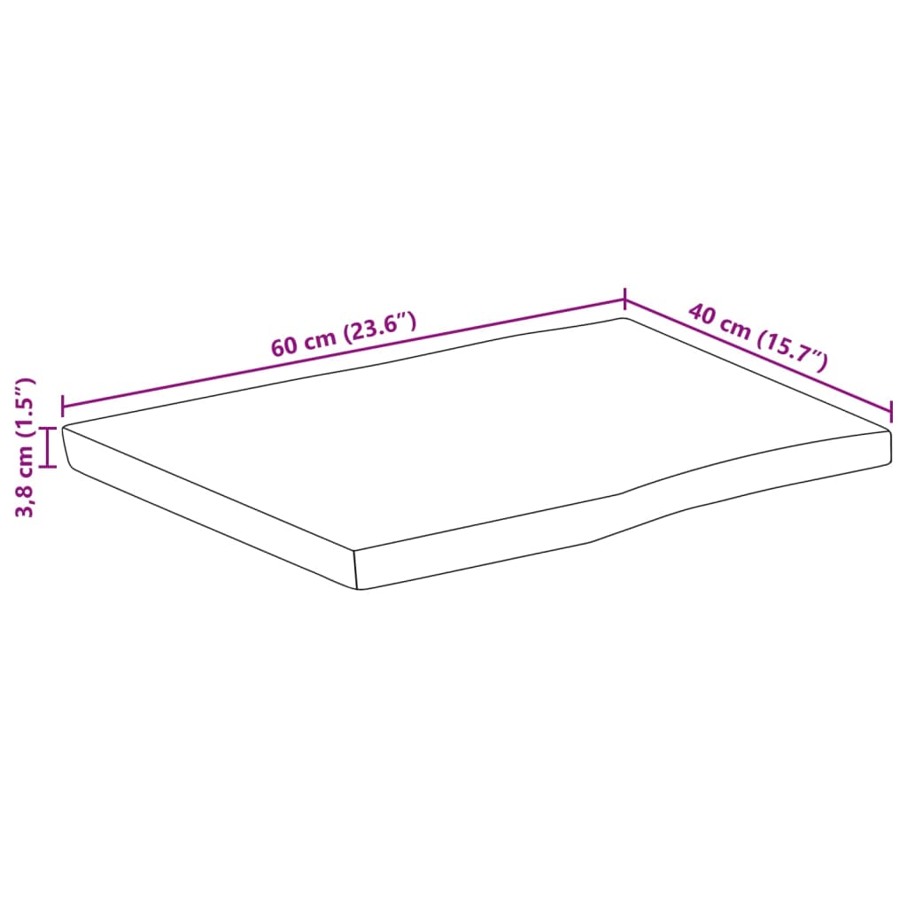 Blat masă 60x40x3,8 cm dreptunghiular lemn acacia margine vie