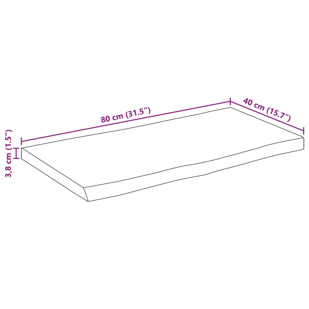 Blat masă 80x40x3,8 cm dreptunghiular lemn acacia margine vie