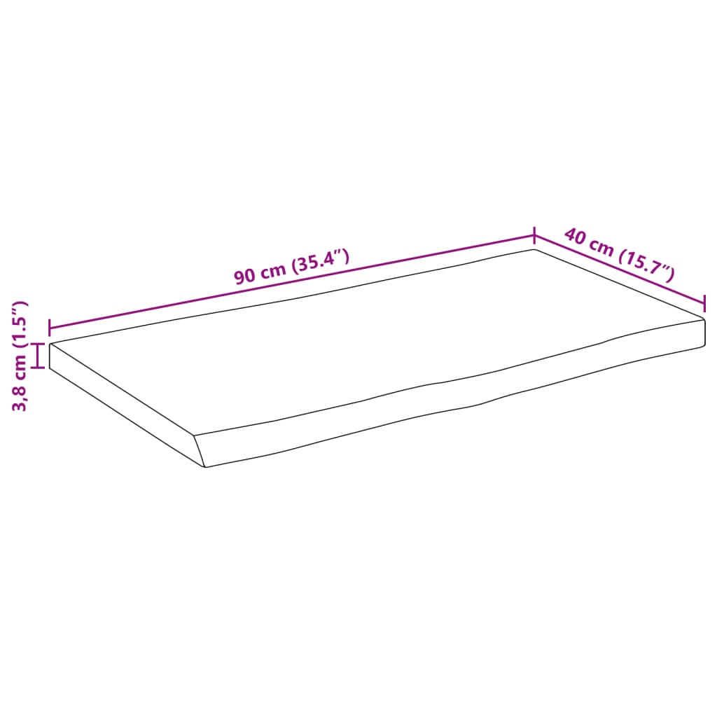 Blat masă 90x40x3,8 cm dreptunghiular lemn acacia margine vie